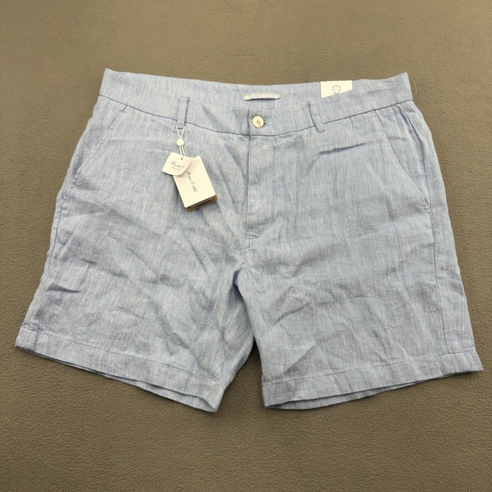 Porter & Ash Luxury Collection Linen Blend Shorts 7" Mens 38 Light Blue Beach